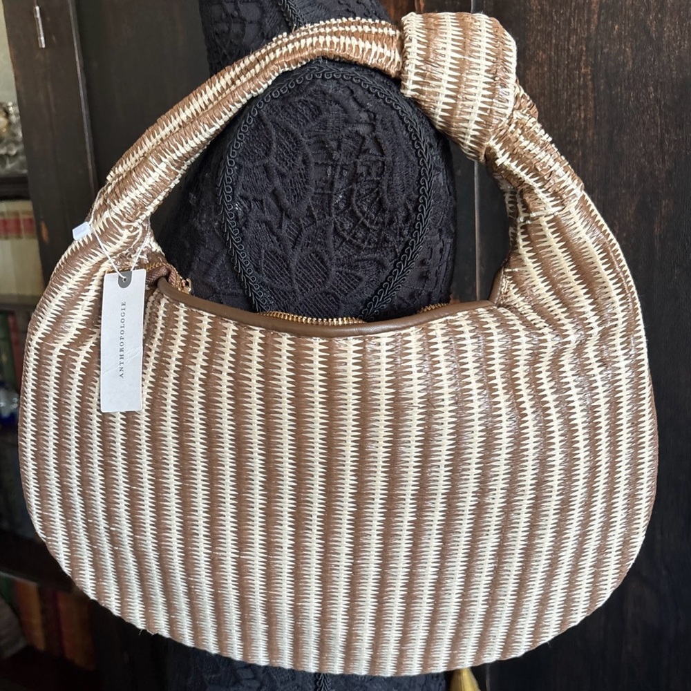 Anthropologie BRIGITTE Satchel Melie Bianco Brown RAFFIA Edition summer NWT